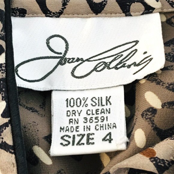 Vintage Joan Collins Silk Top Blouse Sz 4 Retro Triangle Print Snap Neckline - Picture 5 of 11